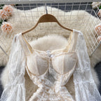 Square Neck Lace Waist Bag Hip Dress
