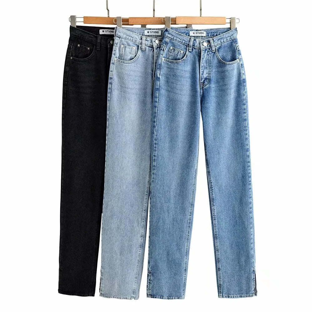 Slit Straight Leg Jeans