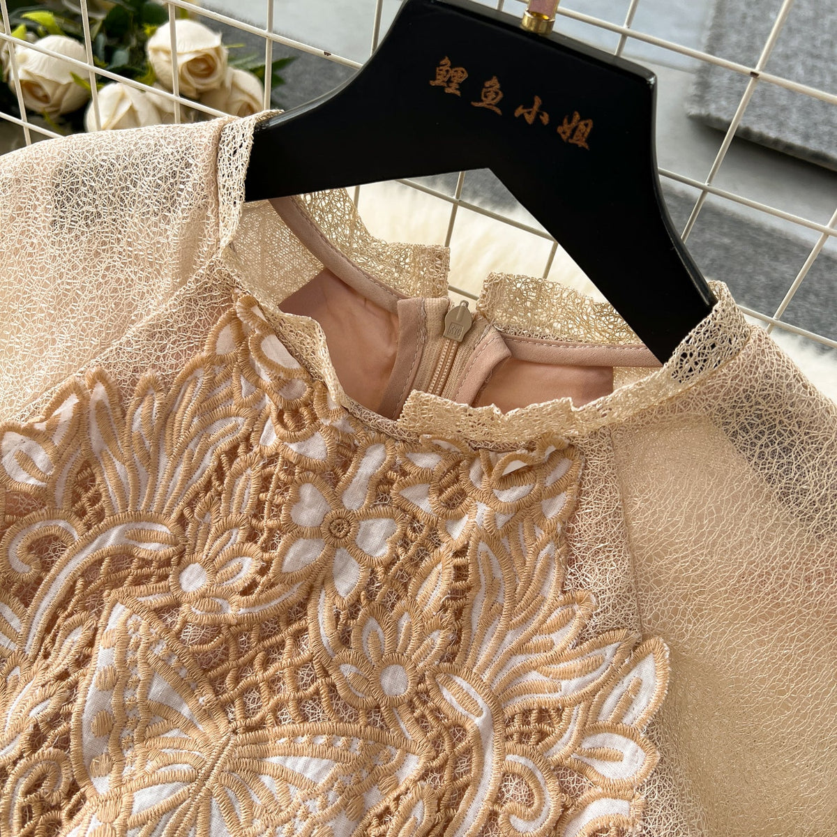 Vintage Floral Embroidered Pleated Dress