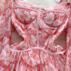 Daisy Printed Puffy Sleeve Floral Dress