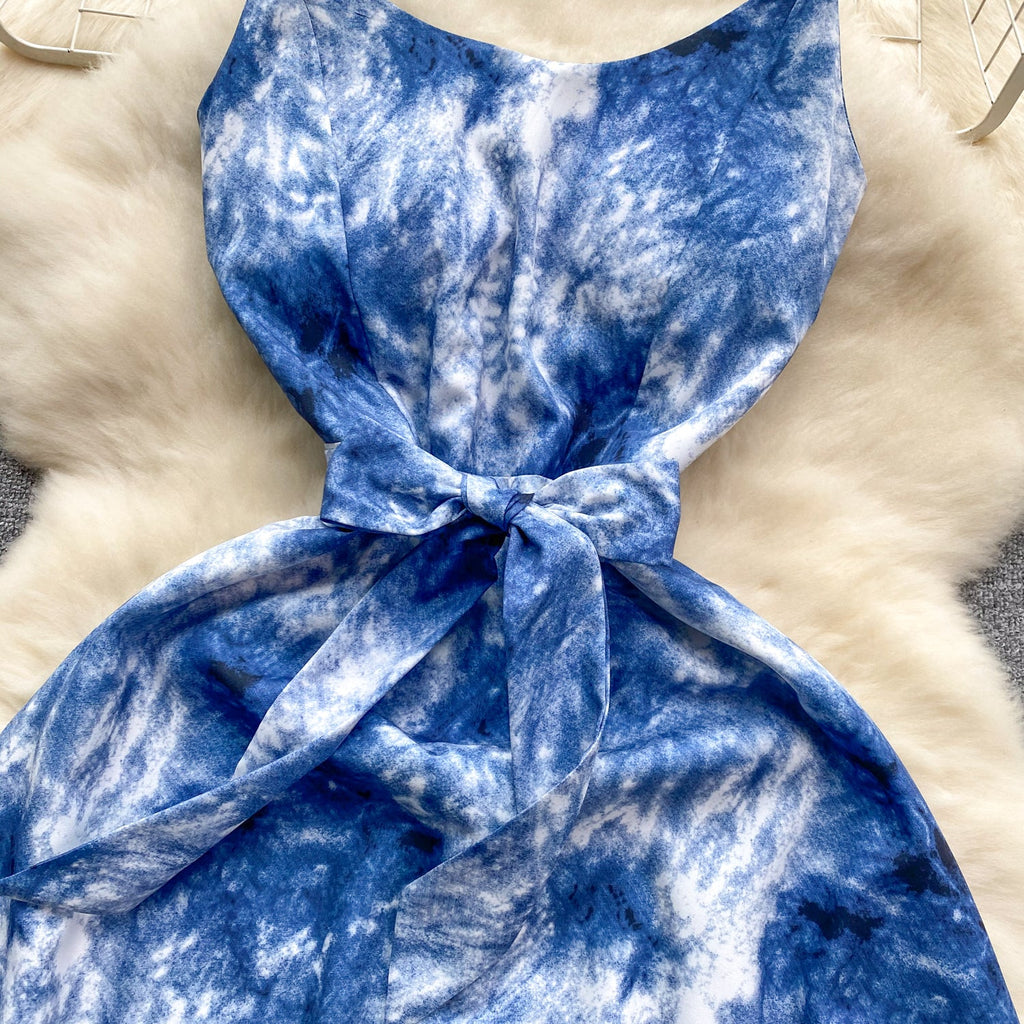 Bow-tie Tie-dye Floral Slip Dress