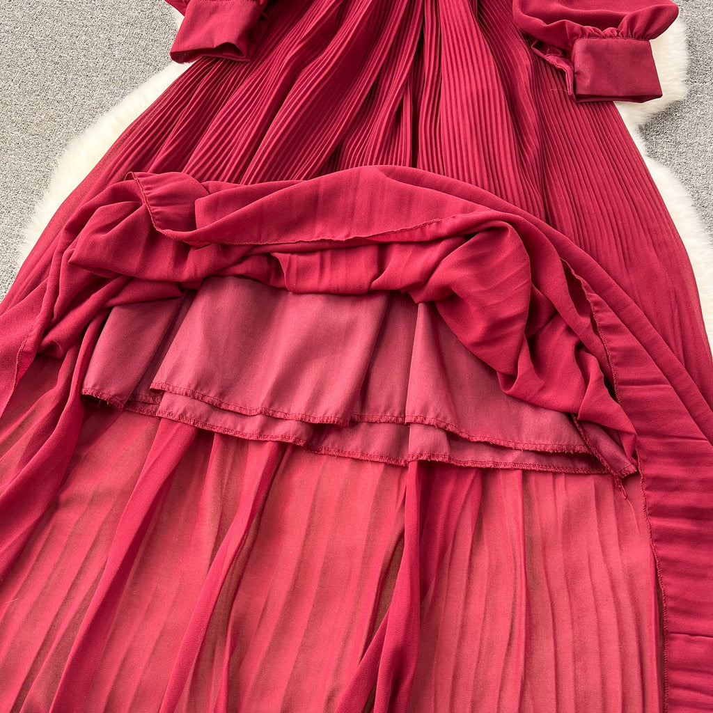 Bow-tie Pleated Chiffon Maxi Dress