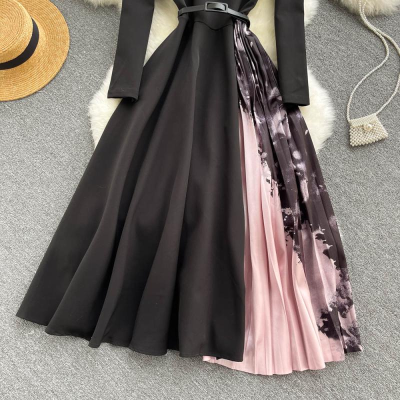 Patchwork Pleated Irregular Skirt Dress