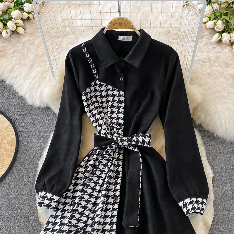 Tweed Panel Plaid Fake Two Piece Dress