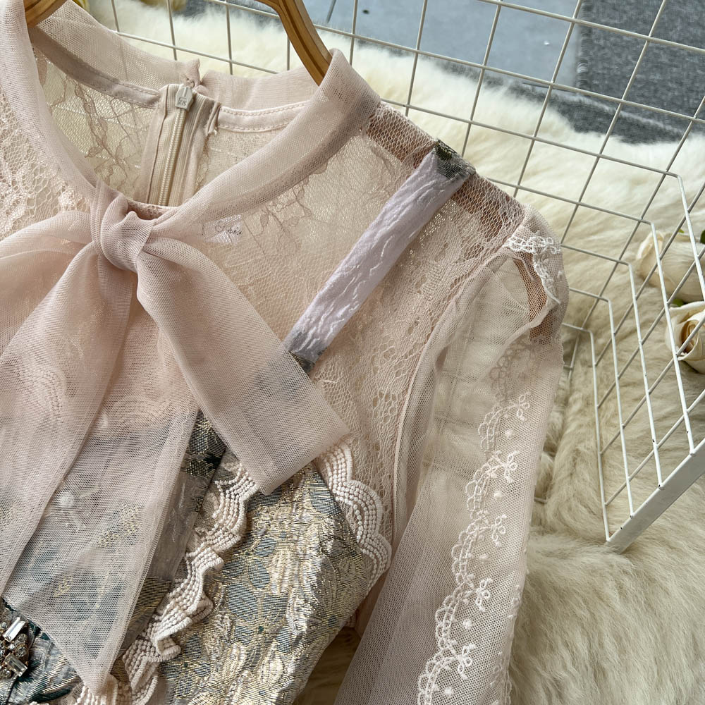 Lace-paneled Shirt&Jacquard Shorts 2Pcs