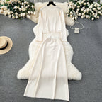 Cardigan&Half-body Skirt Fringed Knit 2Pcs