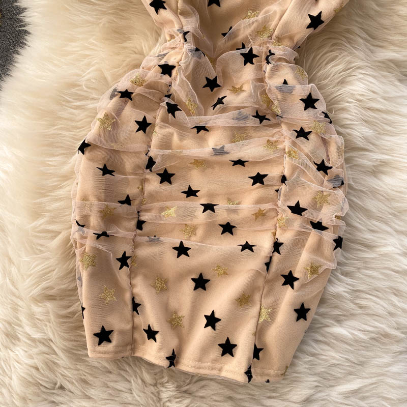 Sexy Star-embellished Mesh Ruffled Dress