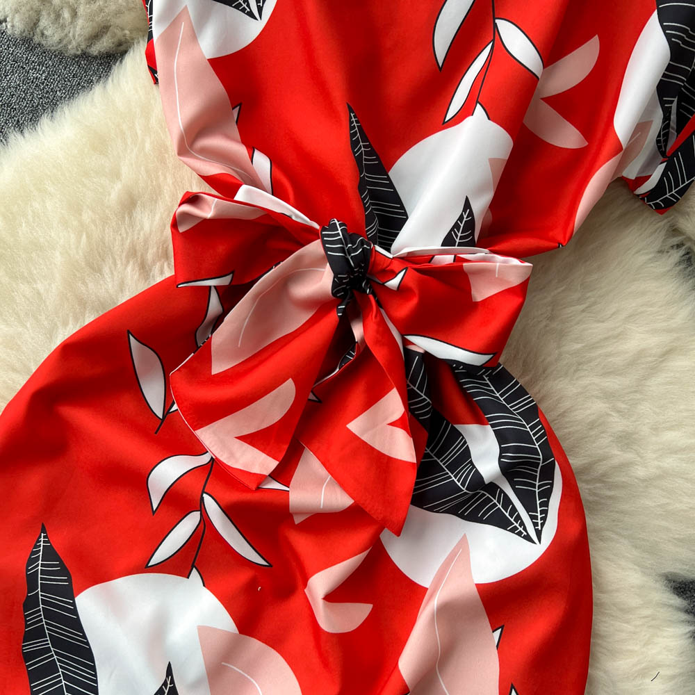 Vintage Lapel Floral Pleated Dress