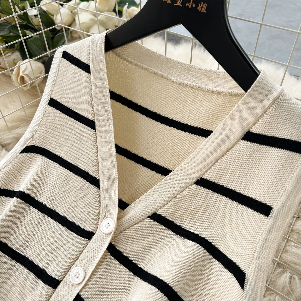 Vintage Striped Cardigan&Half-body Skirt 2Pcs