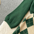 Cardigan&Rhombus Slip Dress Knitted 2Pcs