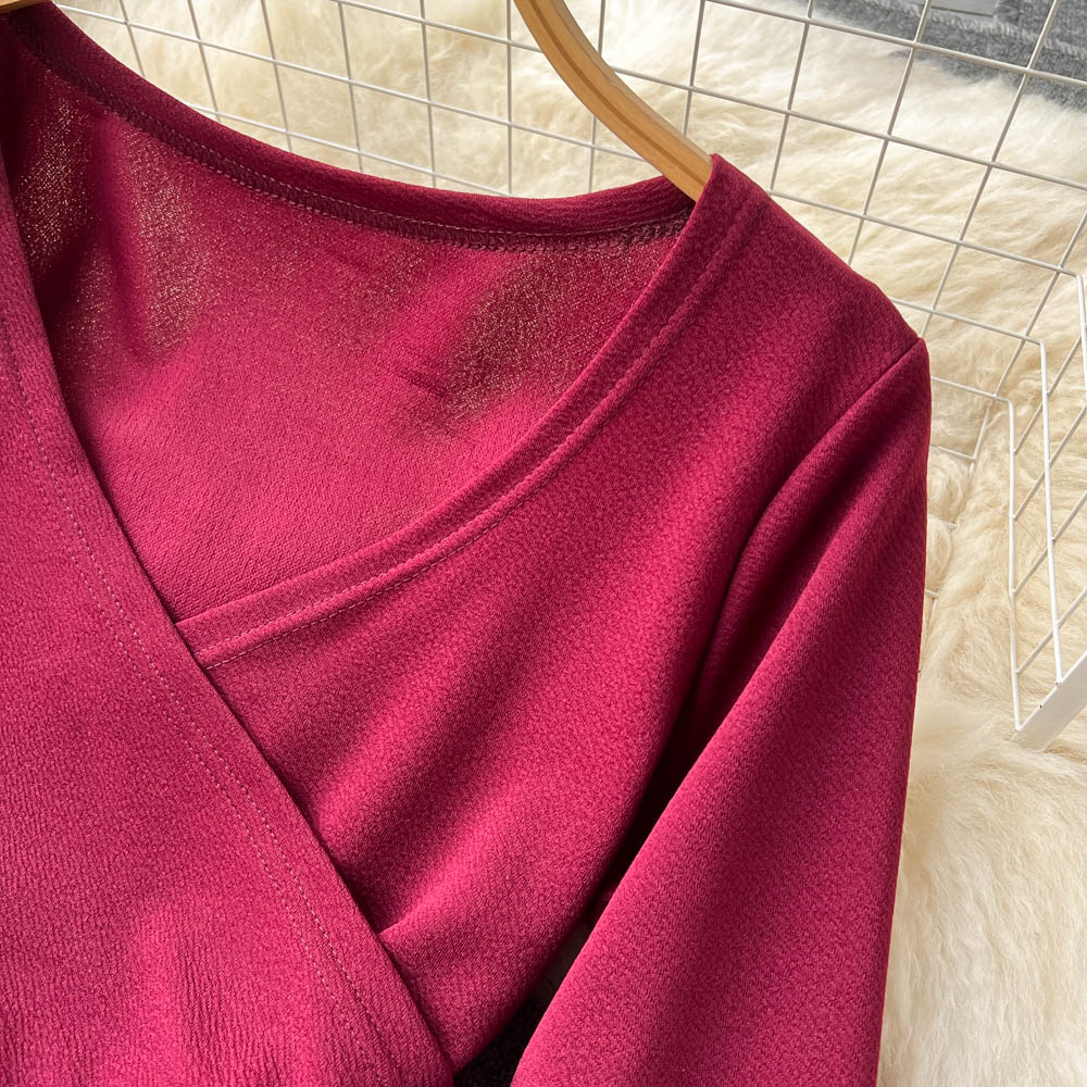 Drawstring V-neck Long-sleeve Top