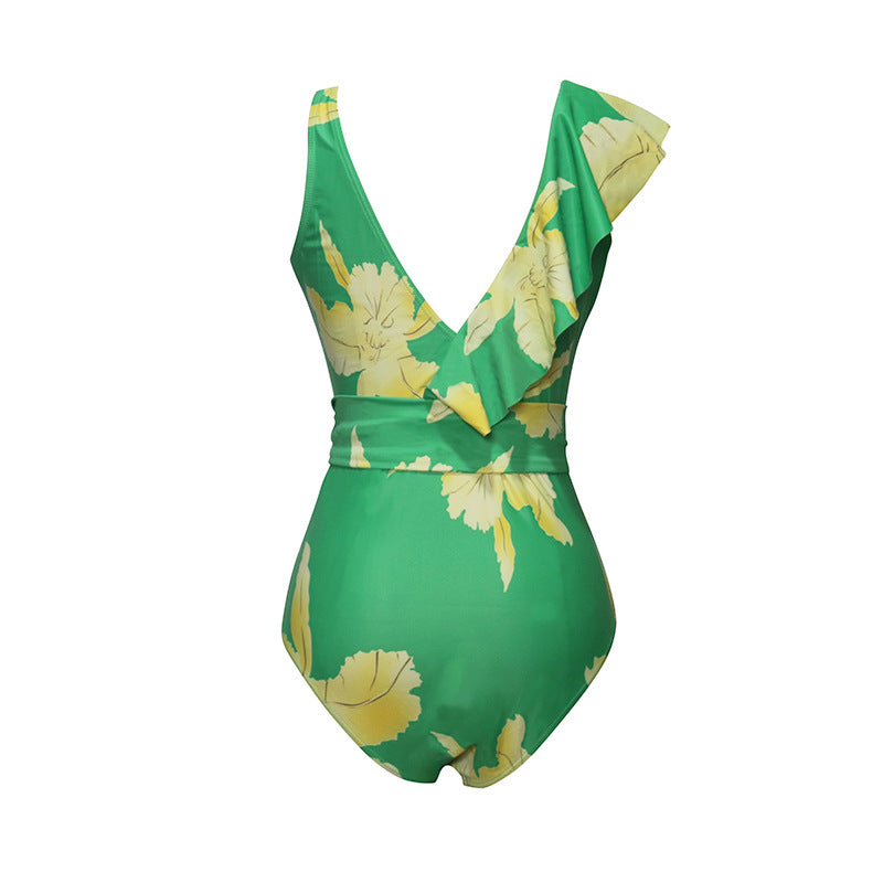 Vintage Floral Lace-up Swimwear&Wrap Skirt