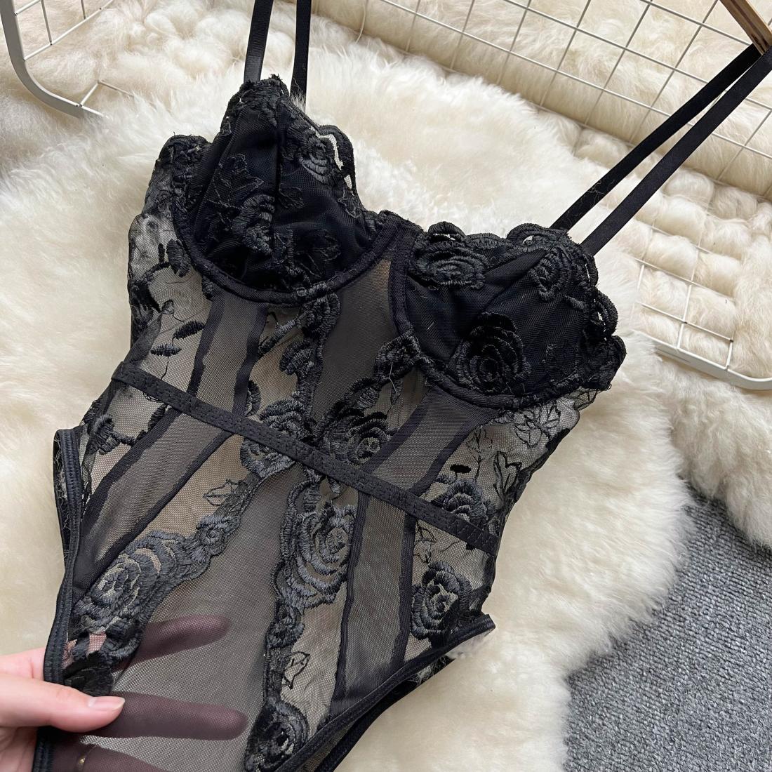Embroidered Lace High-cut Slip Jumpsuit