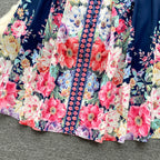 Courtly Flared Sleeve Floral Dress