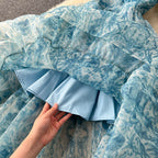 Bubble-sleeve Floral Organza Puffy Dress