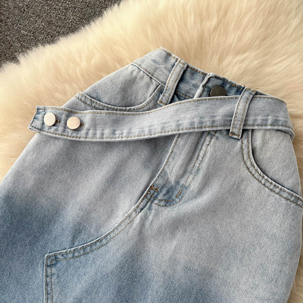 Vintage Irregular Design Fur-hem Denim Skirt