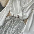 Elegant V-neck Sequined Patchwork Jumpsuit