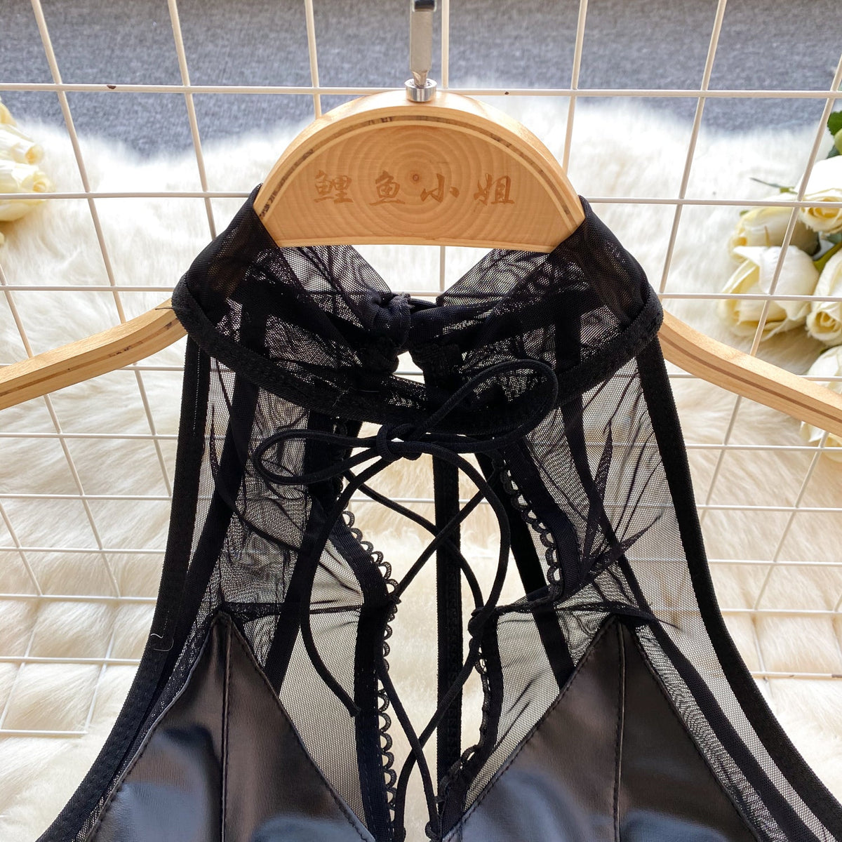 Hollowed Color Blocking Halter Lingerie