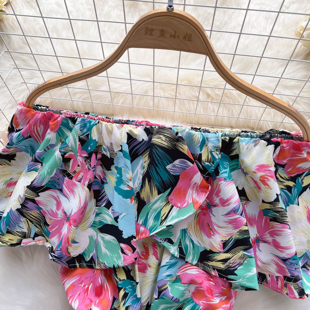 Strapless Floral Ruffled Jumpsuits