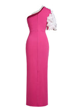 Jersey Contrast Color One Shoulder Midi Dress