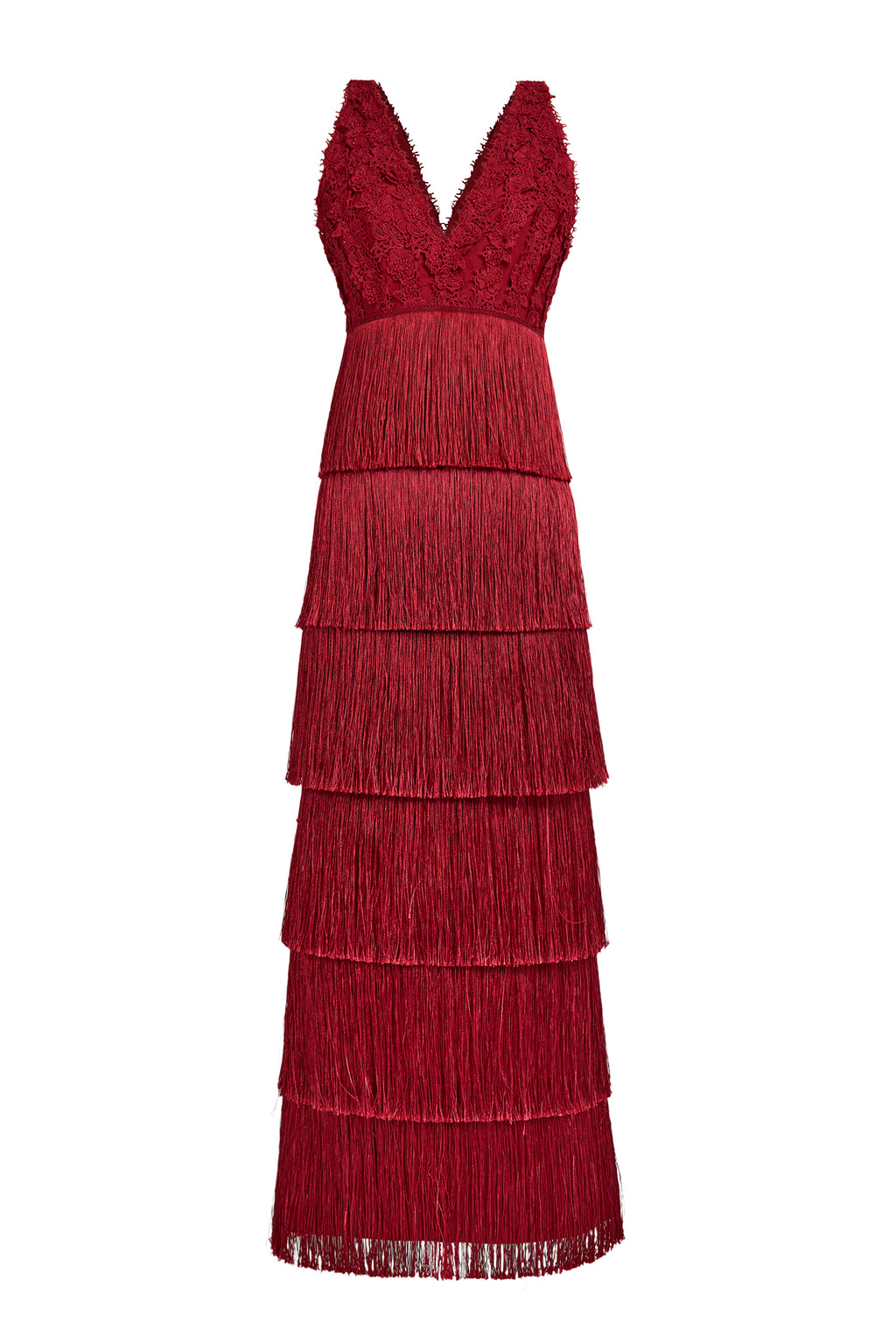 Lace Splicing Bandage V-Neck Tassel Midi Dress