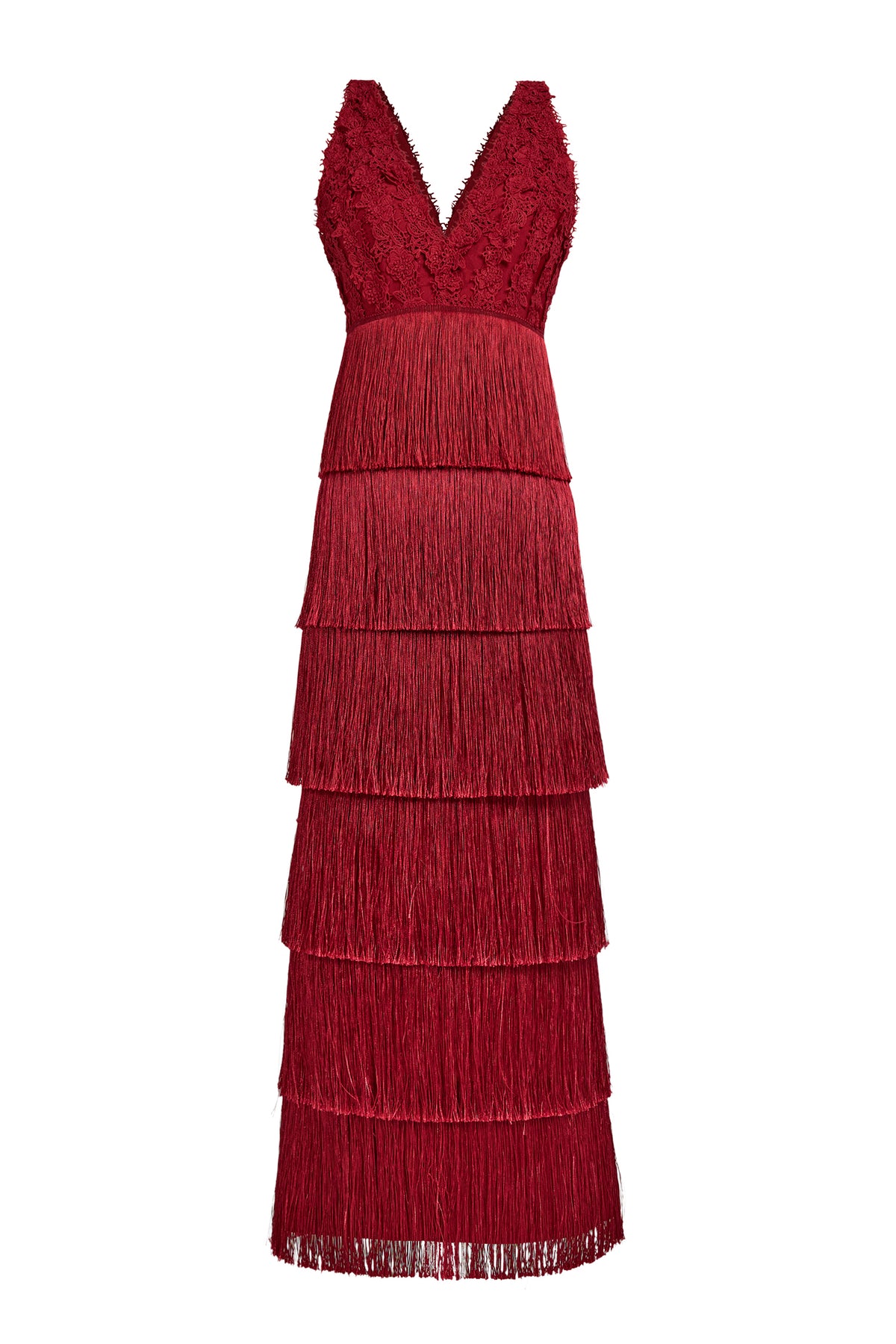 Lace Splicing Bandage V-Neck Tassel Midi Dress