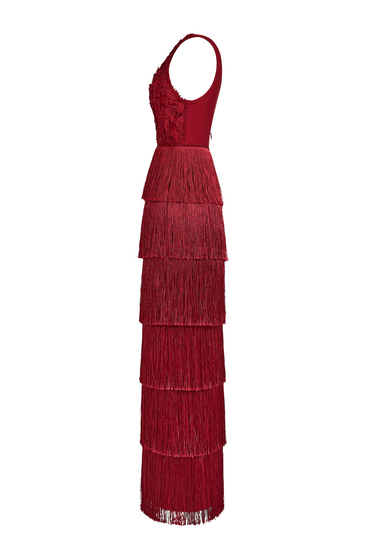 Lace Splicing Bandage V-Neck Tassel Midi Dress