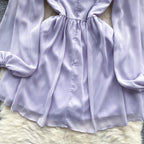 V-neck Beaded Ruffled Chiffon Dress