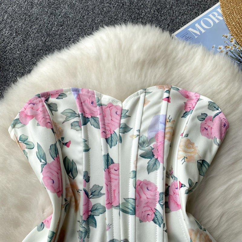Off-shoulder Floral Printed Short Top