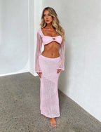Backless Top&Half-body Skirt Knitted 2Pcs