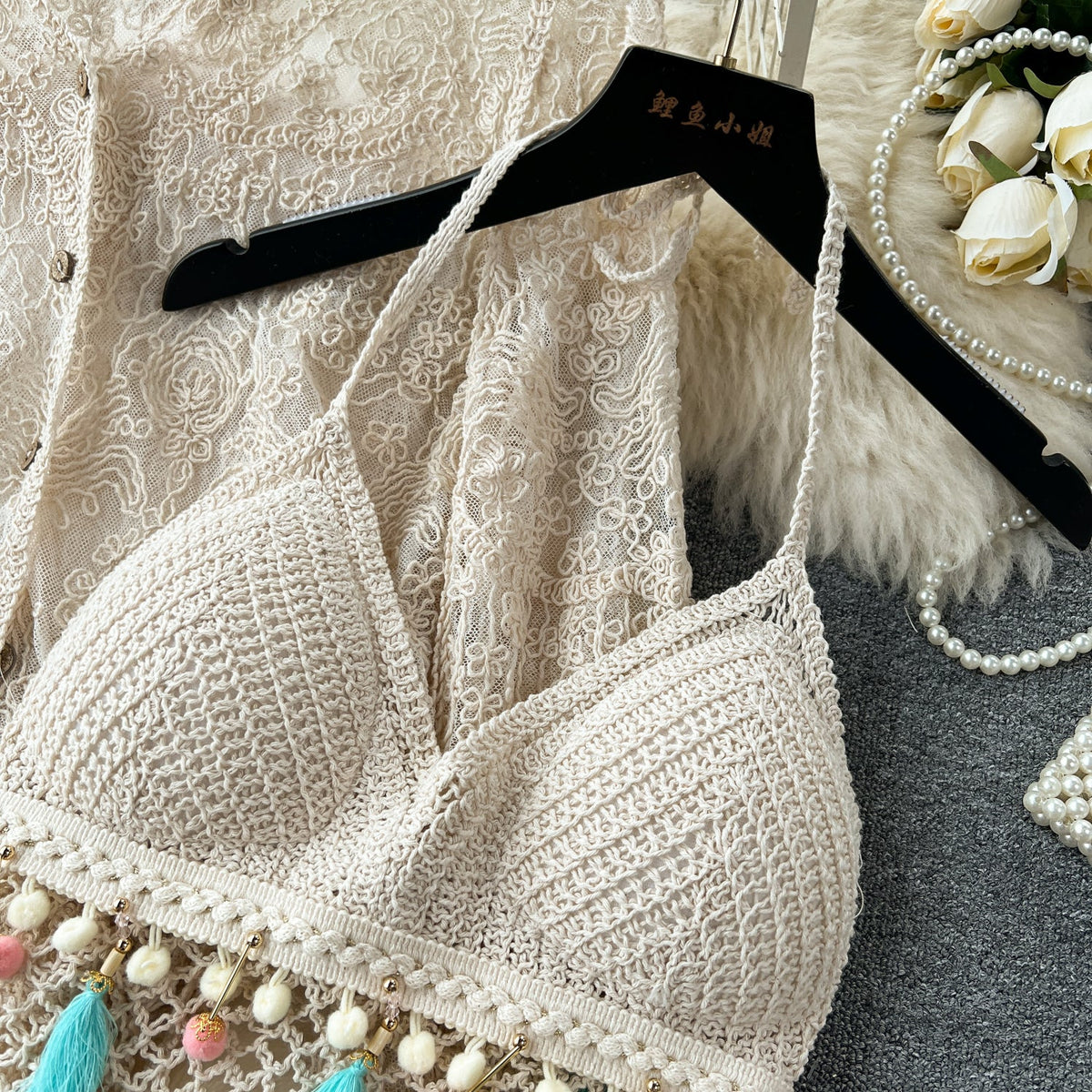 Cardigan&Camisole&Skirt Hollowed 3Pcs