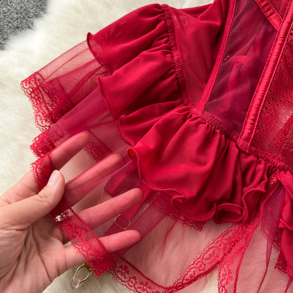 Vintage Mesh Ruffled Halter Dress