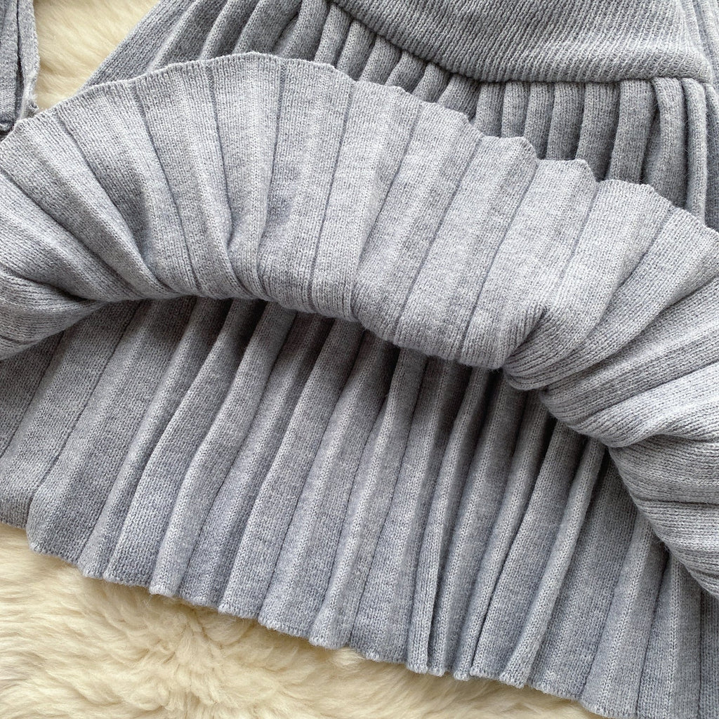 V-neck Cardigan&Pleated Skirt Knitted 2Pcs