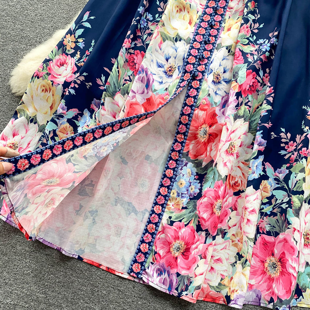 Courtly Flared Sleeve Floral Dress