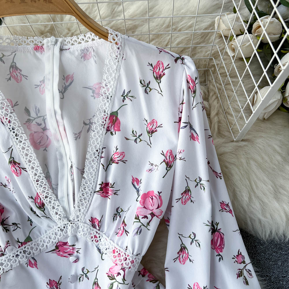 Sweet Lace V-neck Floral Dress