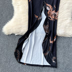 Low-cut Black Floral Halter Dress