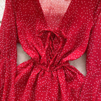 V-neck Lace-up Polka Dot Rompers