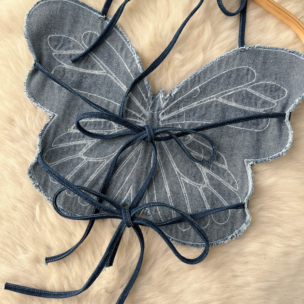3D Butterfly Strapped Backless Top
