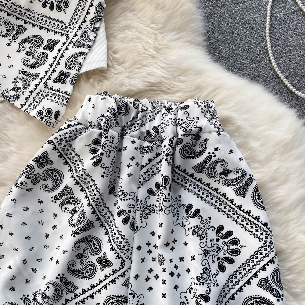 Printed Camisole&Drawstring Pants 2Pcs Set