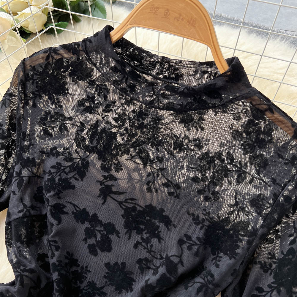 Mesh Lace Embroidered Round Neck Jumpsuit