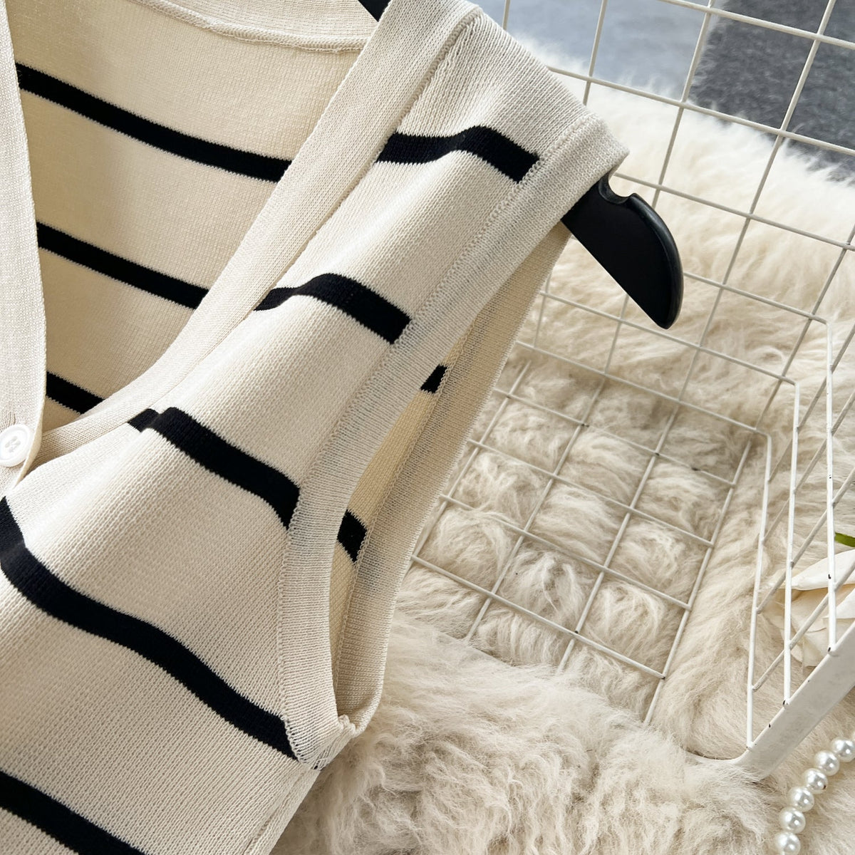 Vintage Striped Cardigan&Half-body Skirt 2Pcs