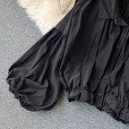 Puffy Sleeve Lapeled Short Blouse