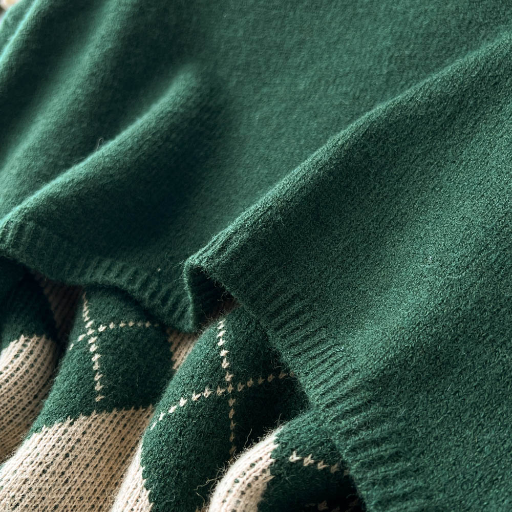 Cardigan&Rhombus Slip Dress Knitted 2Pcs