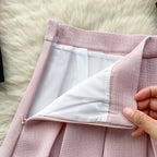 Color Blocking Cardigan&Pleated Skirt 2Pcs