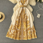 Vintage Ruffled Sleeveless Printed Dress