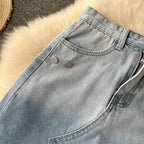 Vintage Irregular Design Fur-hem Denim Skirt