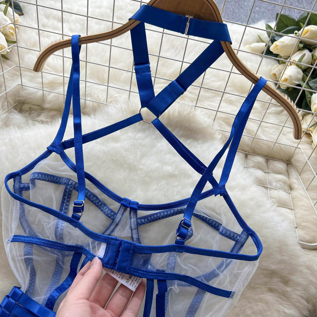 Mesh Patchwork Crossover Halter Jumpsuit