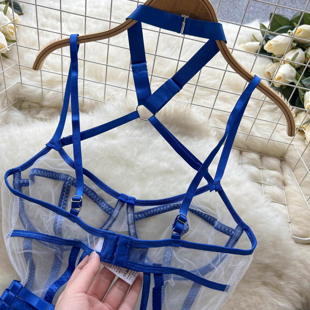 Mesh Patchwork Crossover Halter Jumpsuit