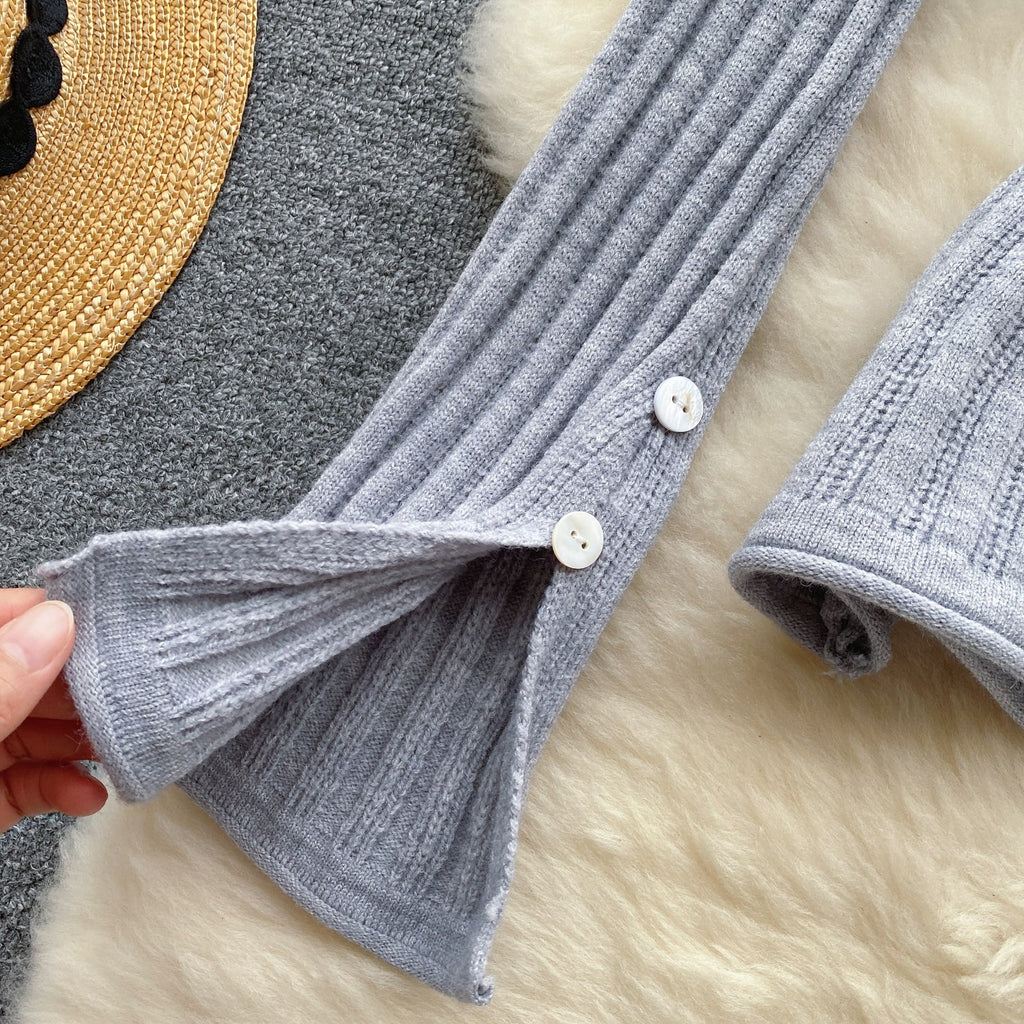 V-neck Cardigan&Pleated Skirt Knitted 2Pcs