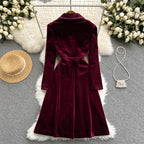 Velvet Suit Collar Trench Coat Dress
